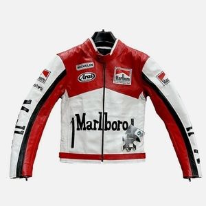 Nina leather motorcycle marble, red racing jacket
